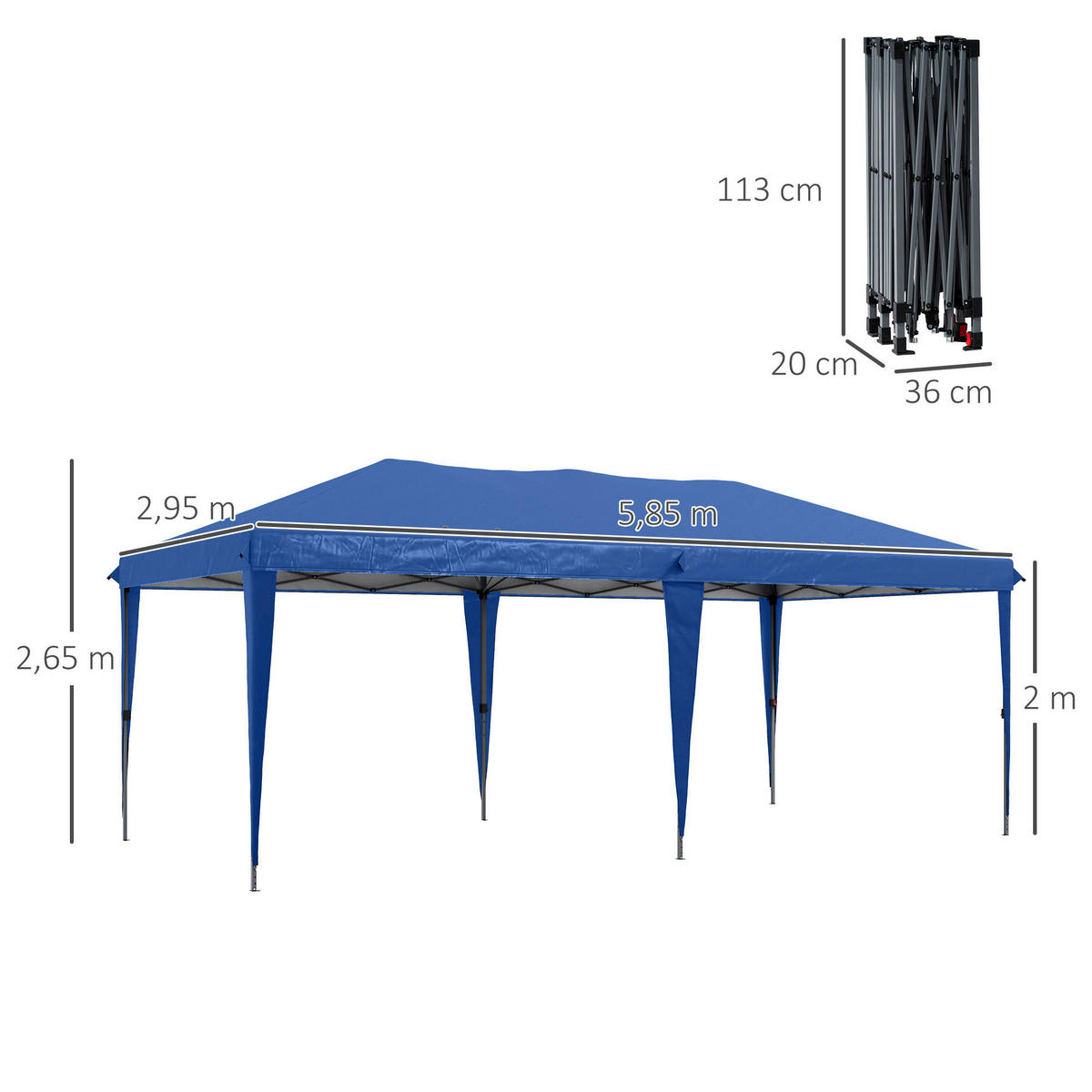 Outsunny Faltpavillon blau Polyester-Mischgewebe B/H/L: ca. 295x265x585 cm Faltpavillon - blau (585,00/295,00/265,00cm) - Outsunny