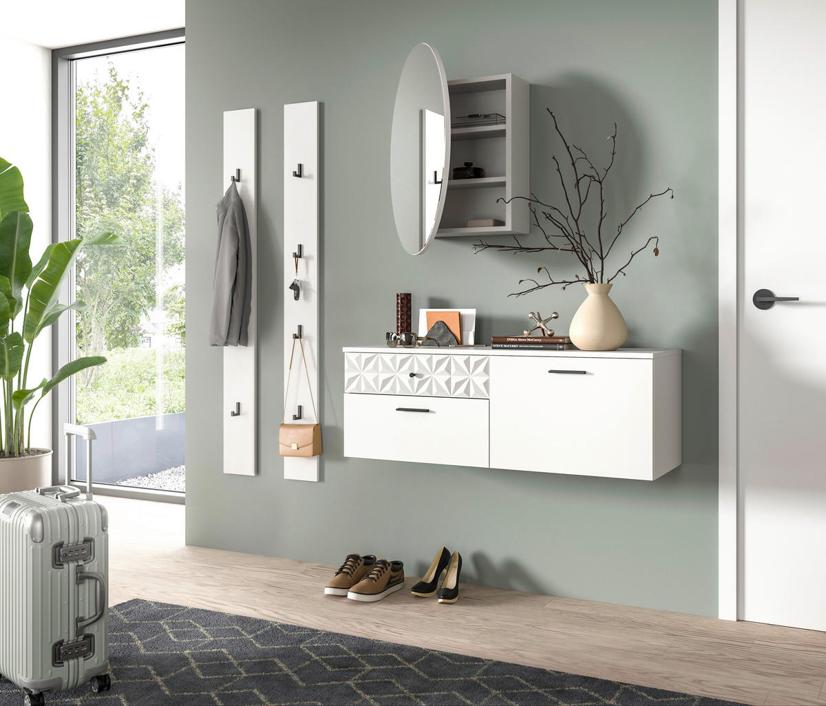 Garderobe Prisma weiß weiß Hochglanz B/H/T: ca. 110x192x34 cm Prisma - weiß (110,00/192,00/34,00cm) - xonox.home