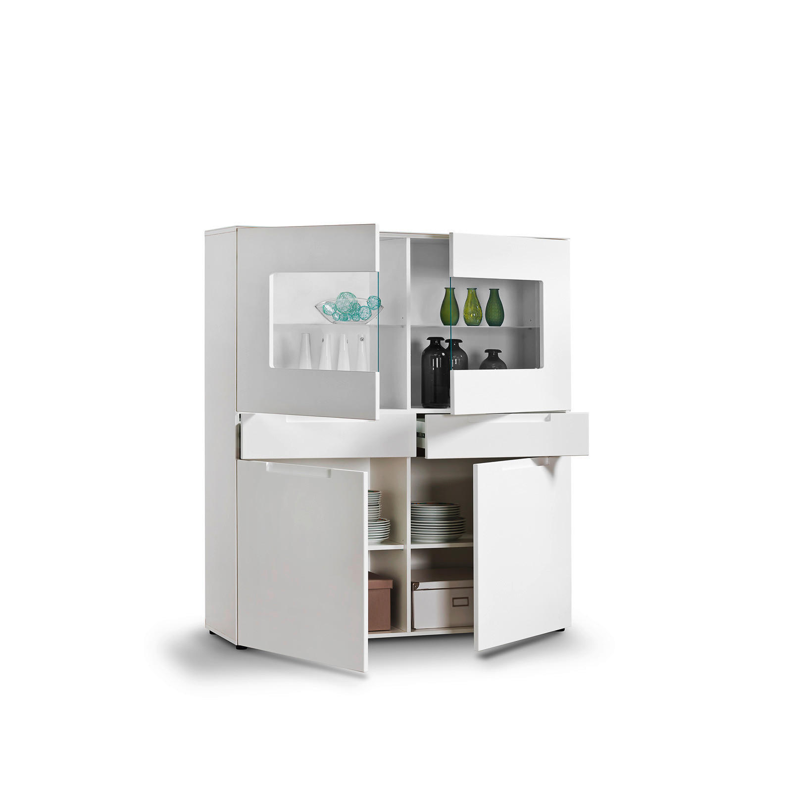 Highboard Mailand weiß Hochglanz B/H/T: ca. 128x147x40 cm Mailand - weiß (128,00/147,00/40,00cm)