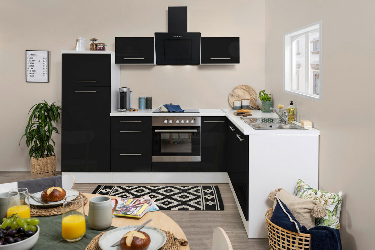 Respekta Winkelküche Amanda schwarz Hochglanz B/H/T: ca. 260x200x60 cm Amanda - weiß/schwarz (260,00/200,00/60,00cm) - Respekta