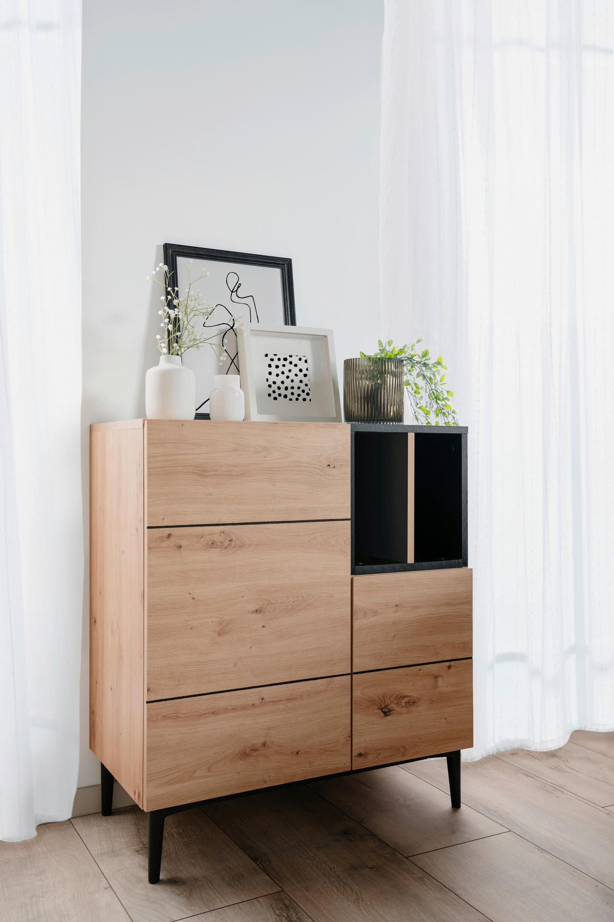 Kommode Nola Eiche Artisan Nachbildung schwarz B/H/T: ca. 80x90x42 cm Nola - Eiche/schwarz (80,00/90,00/42,00cm)