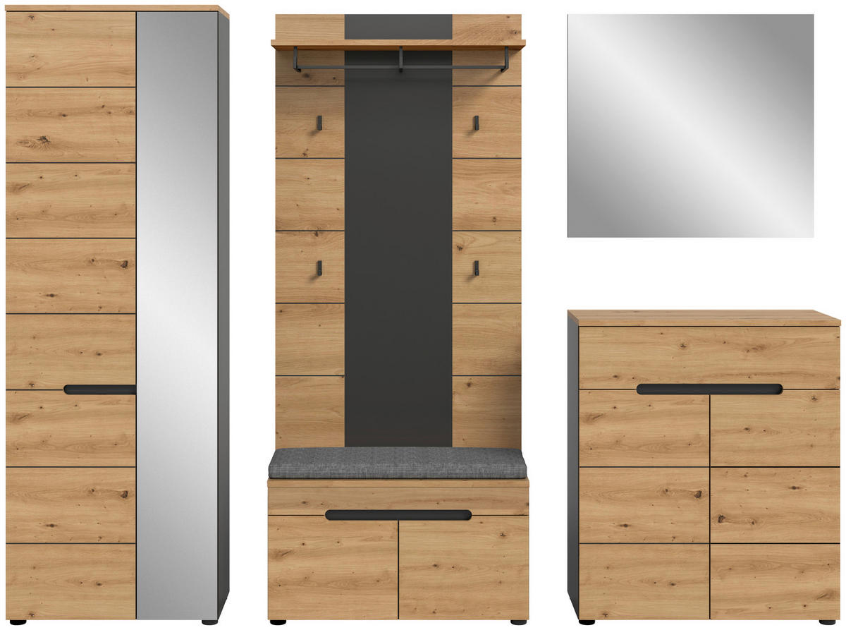 Garderobe Canu basaltgrau Nachbildung Artisan Nachbildung B/H/T: ca. 255x190x37 cm Canu - basaltgrau (255,00/190,00/37,00cm) - xonox.home