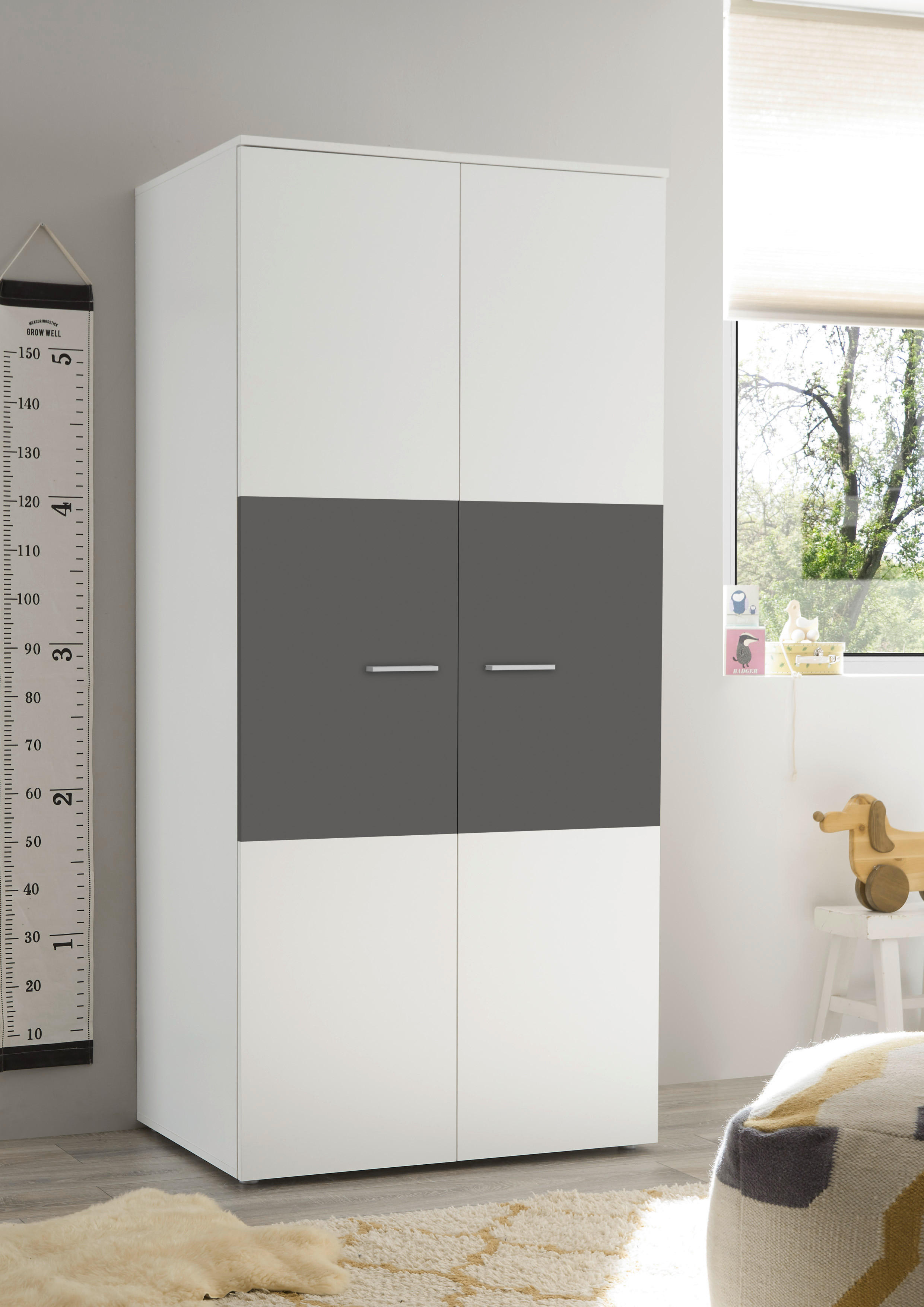 Kleiderschrank Alex weiß Graphit B/H/T: ca. 90x195x60 cm Alex - weiß/Graphit (90,00/195,00/60,00cm)