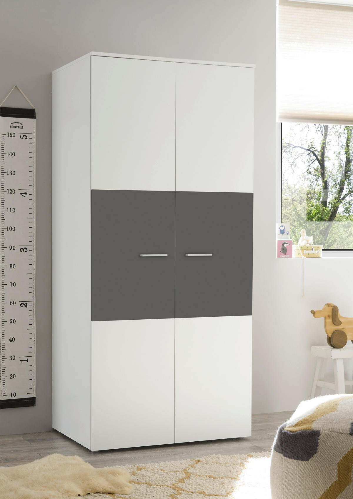 Kleiderschrank Alex weiß Graphit B/H/T: ca. 90x195x60 cm Alex - weiß/Graphit (90,00/195,00/60,00cm)