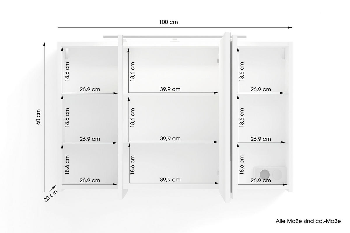 Spiegelschrank SPREE weiß B/H/T: ca. 100x60x20 cm SPREE - weiß (100,00/60,00/20,00cm) - byLIVING