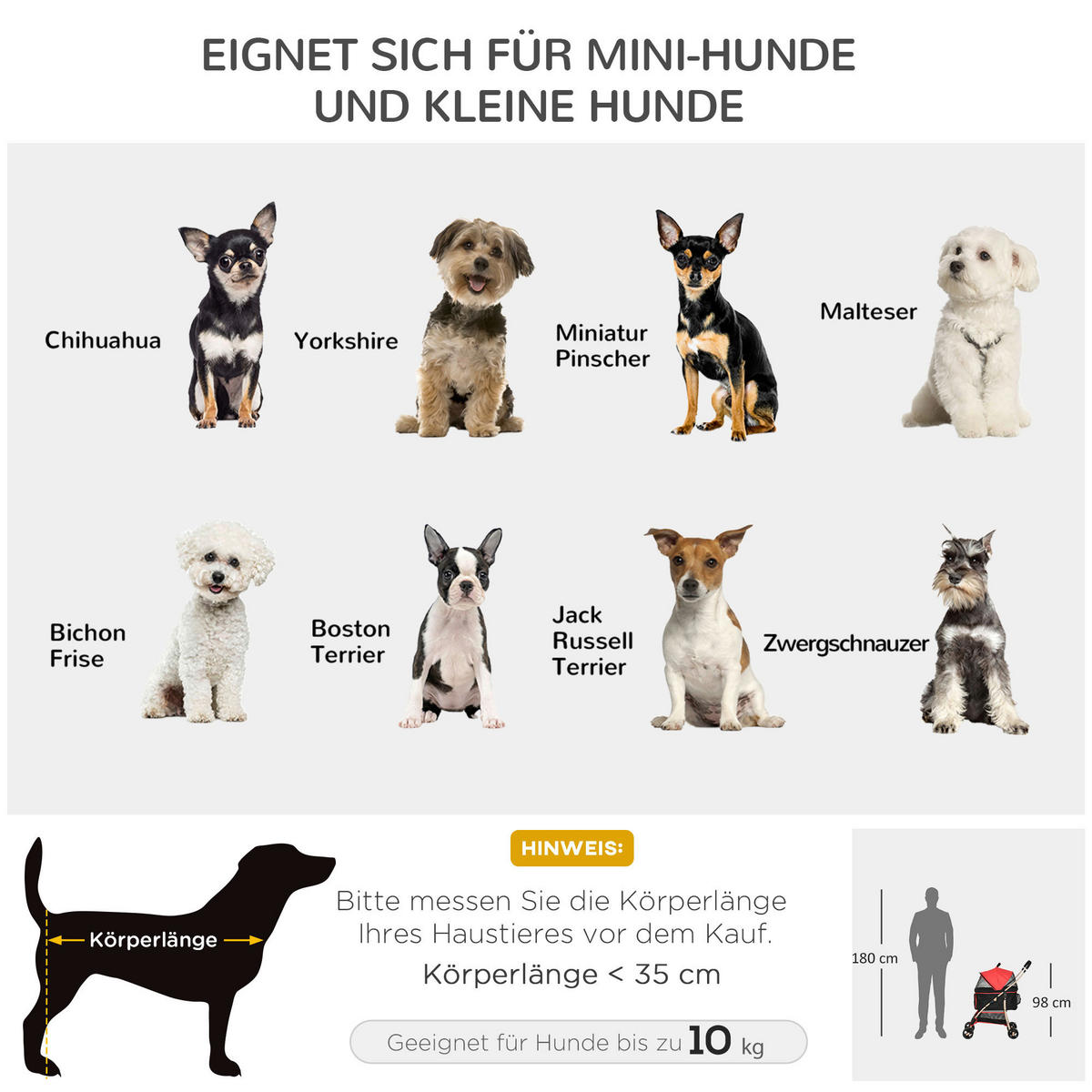 PawHut Hunde-Zubehör rot Edelstahl B/H/L: ca. 49,5x82x98 cm Hundetrolley - rot (98,00/49,50/82,00cm) - PawHut