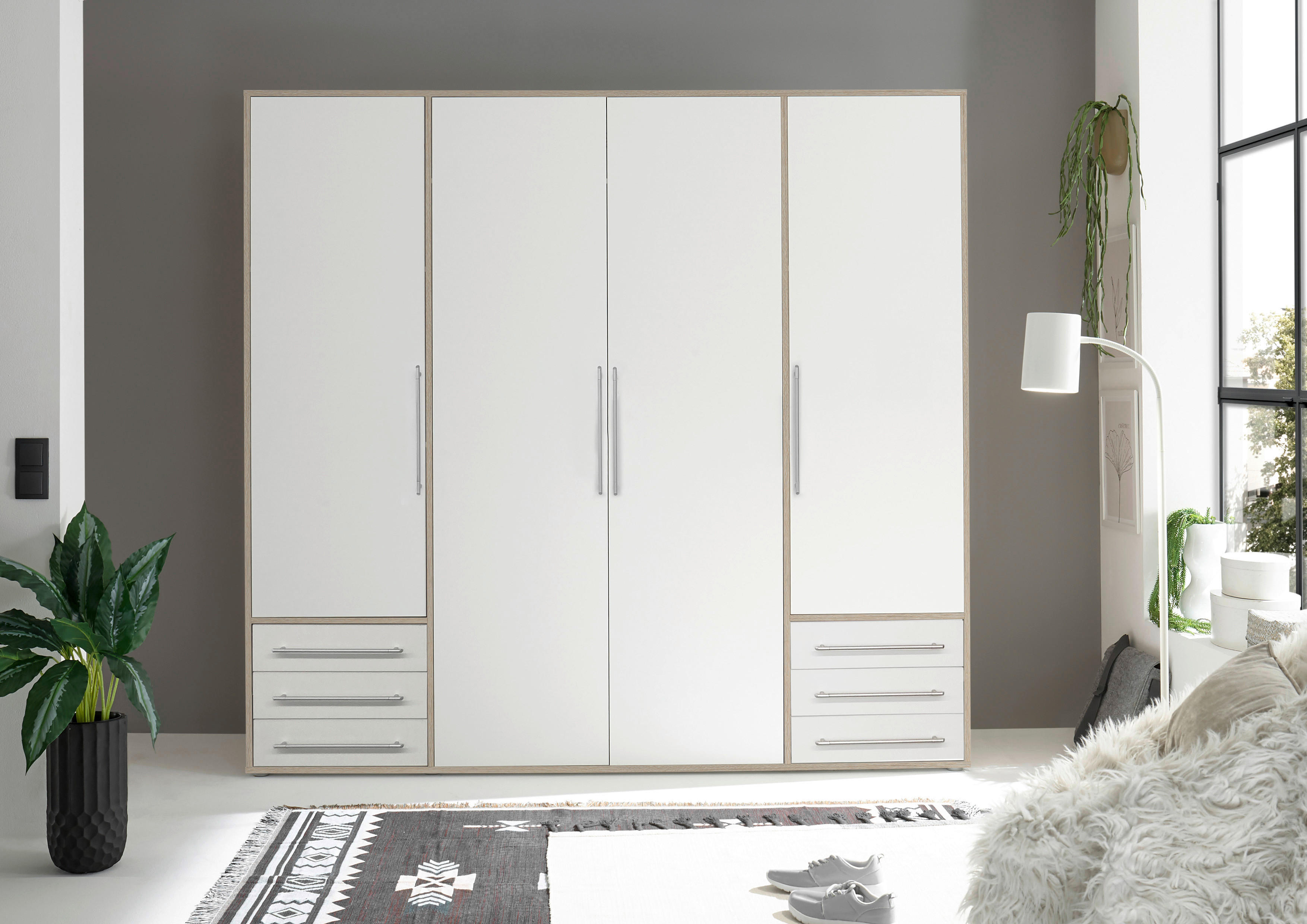 Thumbnail - Kleiderschrank Lyss Eiche San-Remo Nachbildung weiß B/H/T: ca. 205x194x58 cm