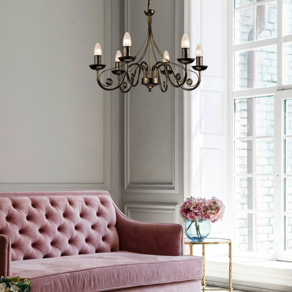 Lamkur Kronleuchter schwarz Stahl B/H/L: ca. 57x72x57 cm E14 6 Brennstellen DONATO - schwarz (57,00/57,00/72,00cm) - Lamkur