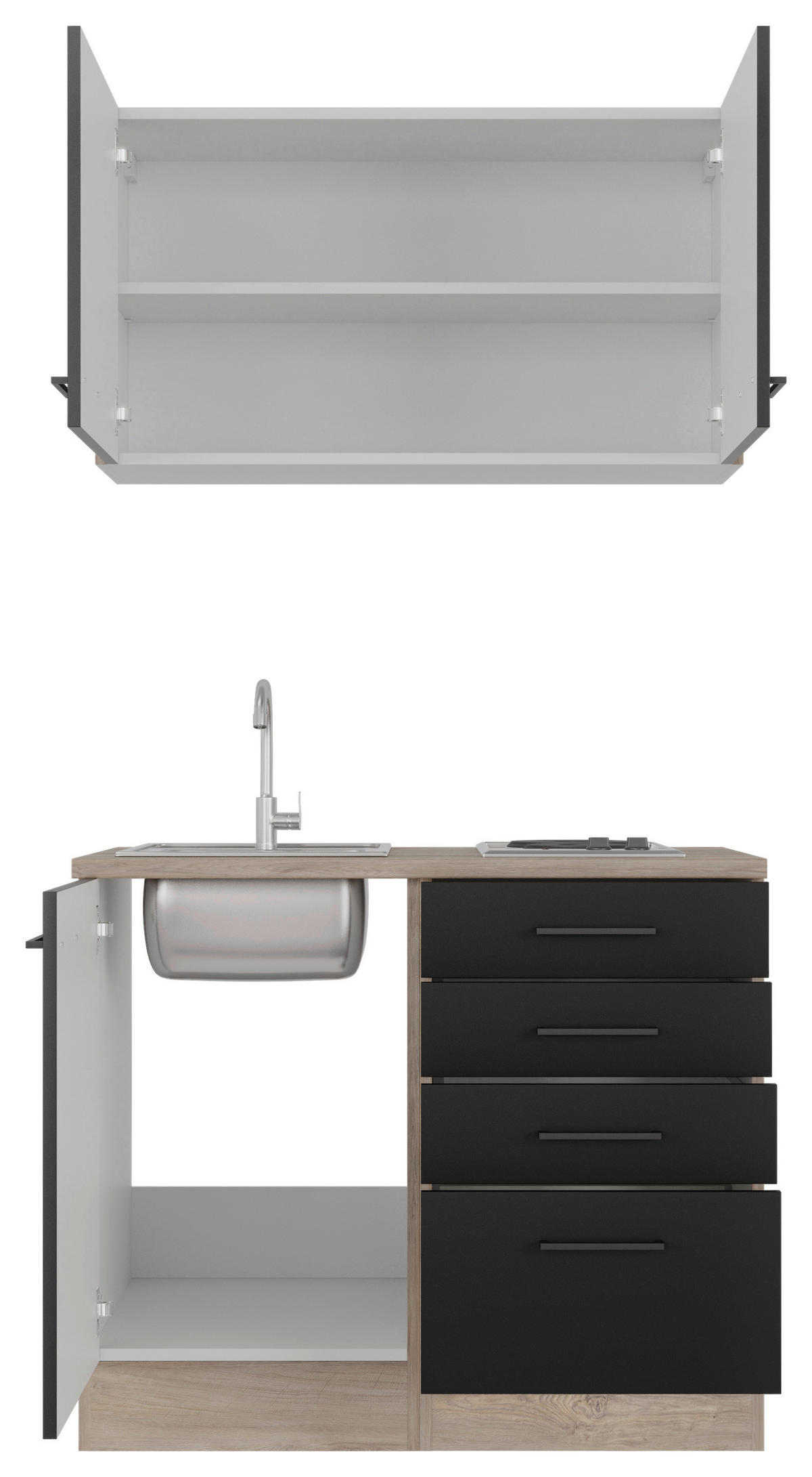 Küchenblock Capri schwarz matt B/H/T: ca. 100x200x60 cm Capri - Eiche/schwarz (100,00/200,00/60,00cm) - Flex-Well