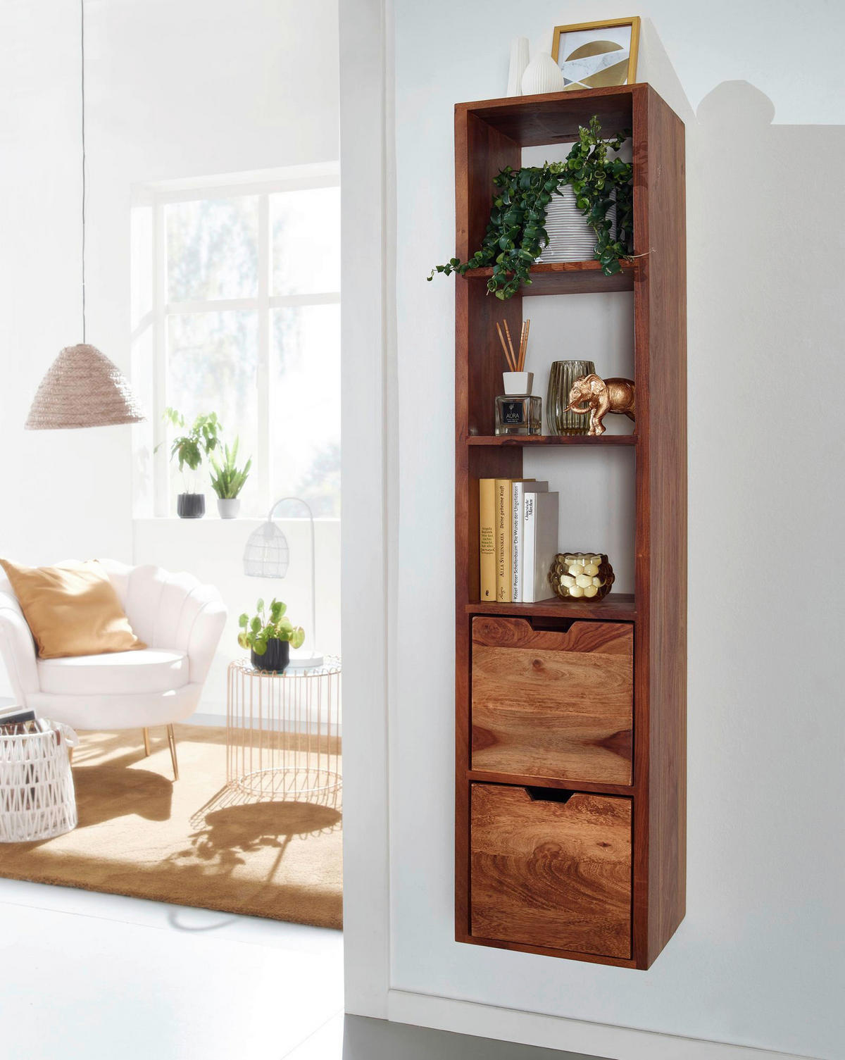 Wandregal rosenholz Holz B/H/T: ca. 35x150x30 cm Wandregal - rosenholz (35,00/150,00/30,00cm) - Wohnling