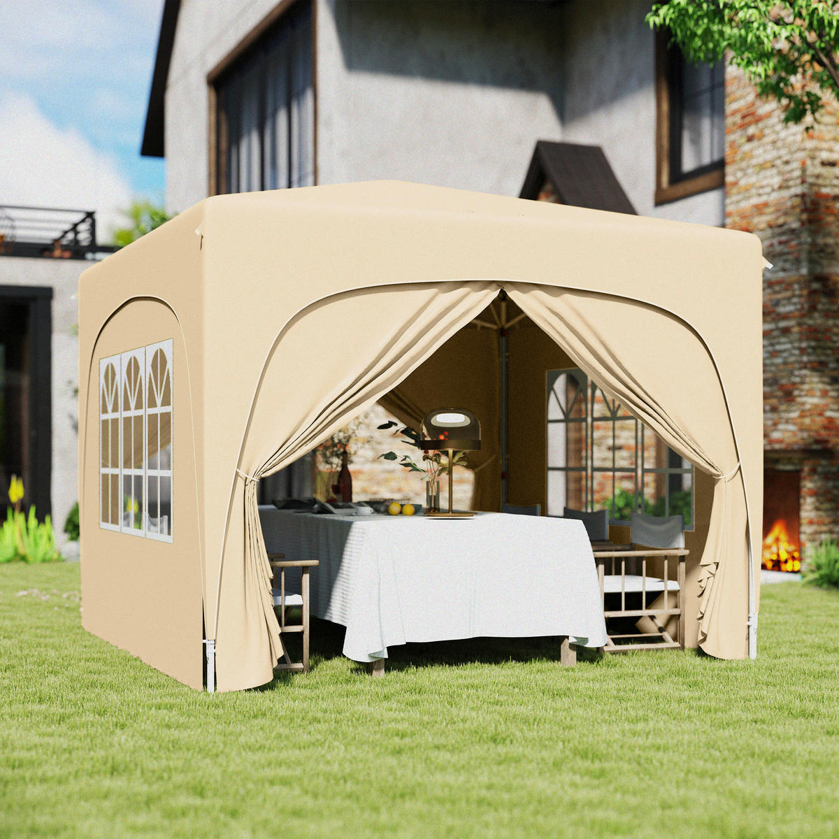 Outsunny Pavillon sand Metall B/H/L: ca. 300x273x300 cm Pavillon - sand (300,00/300,00/273,00cm) - Outsunny