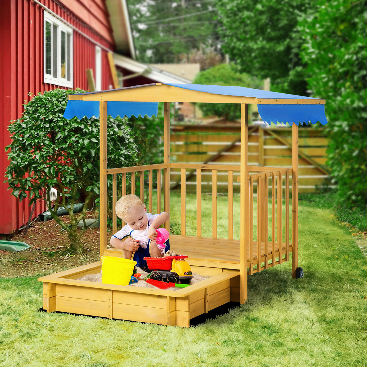 Outsunny Sandkasten natur B/H/L: ca. 129x133x137,5 cm Sandkasten - natur (137,50/129,00/133,00cm) - Outsunny