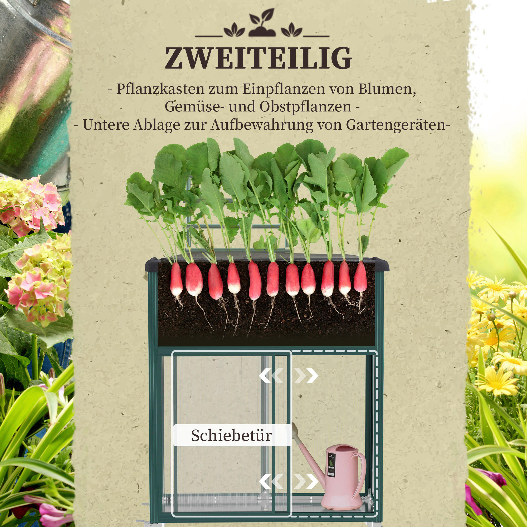 Thumbnail - Outsunny Hochbeet grün Aluminium B/H/L: ca. 40x135x85 cm