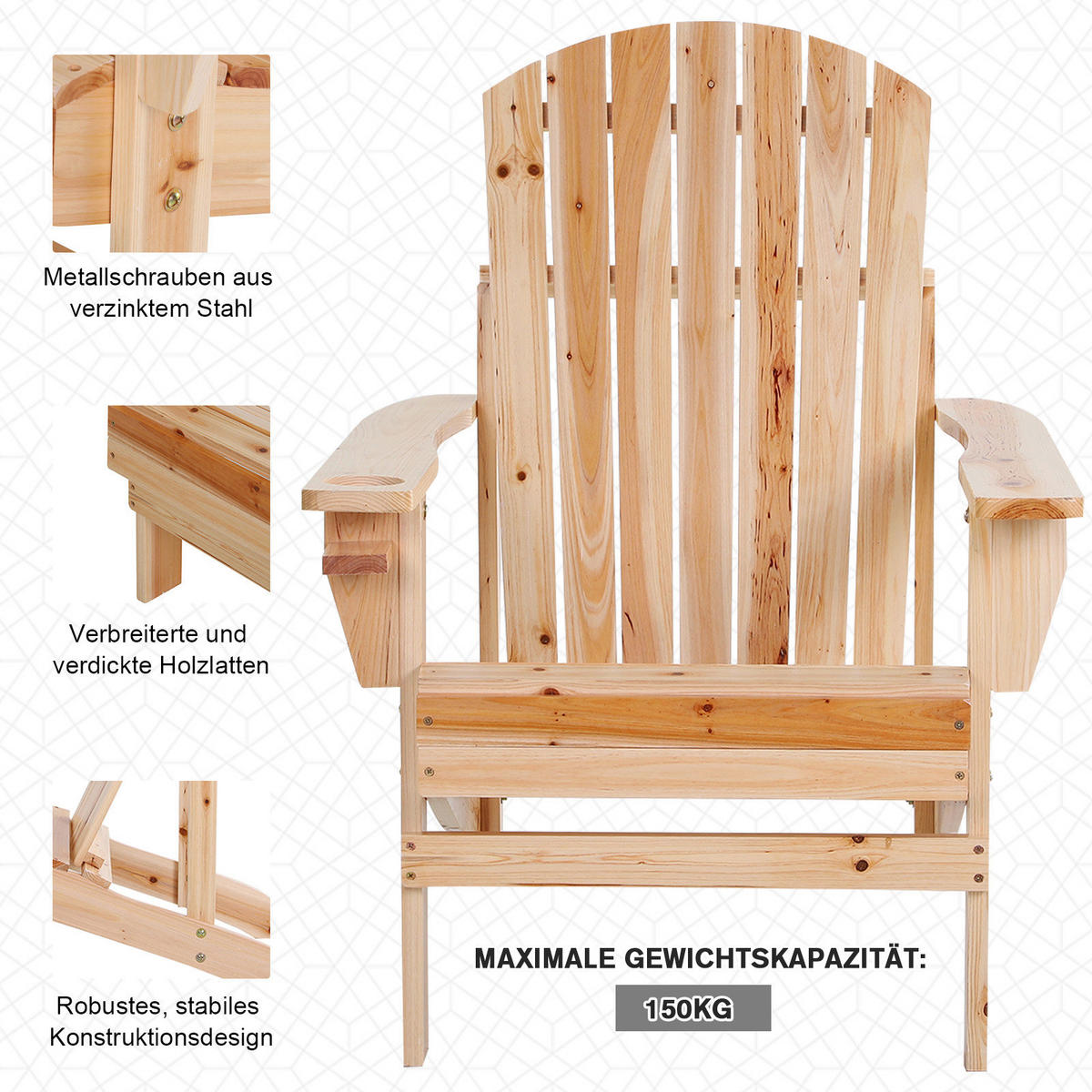 Outsunny Gartensessel natur Holz B/H/T: ca. 97x93x72 cm Gartenstuhl_aus_Massivholz - natur (97,00/93,00/72,00cm) - Outsunny