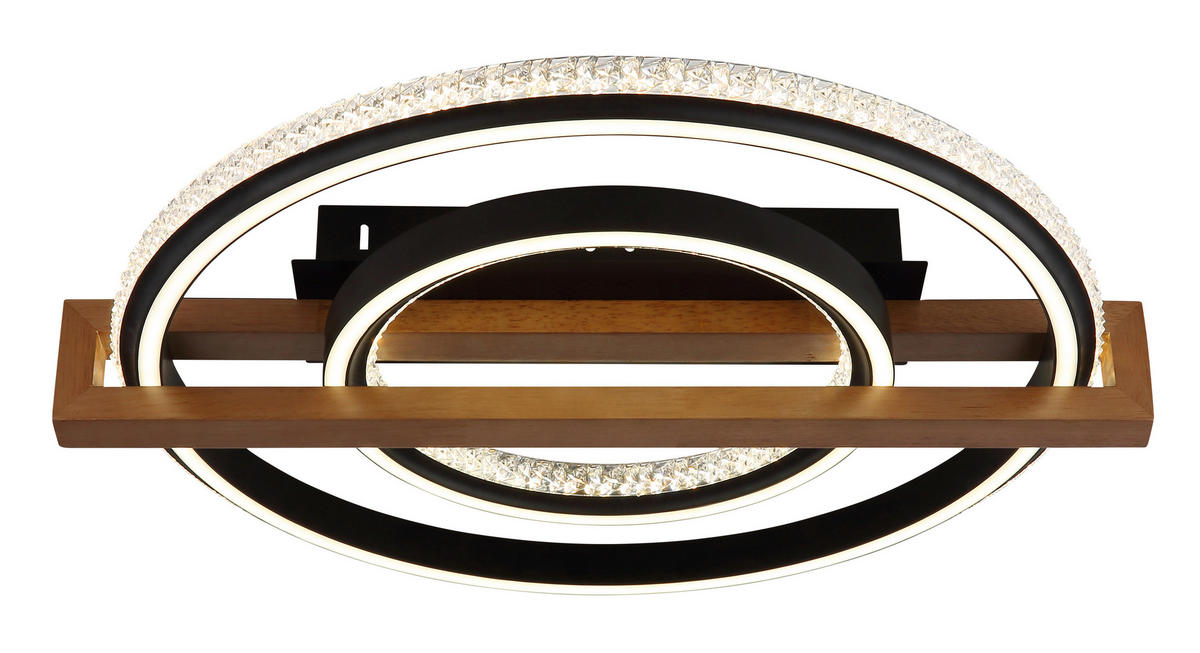 GLOBO LED-Deckenleuchte mattschwarz Opal dunkelbraun Metall Kunststoff Holz B/H/L: ca. 55x11,5x50 cm 1 Brennstellen DELORIS - dunkelbraun/Opal (50,00/55,00/11,50cm) - GLOBO