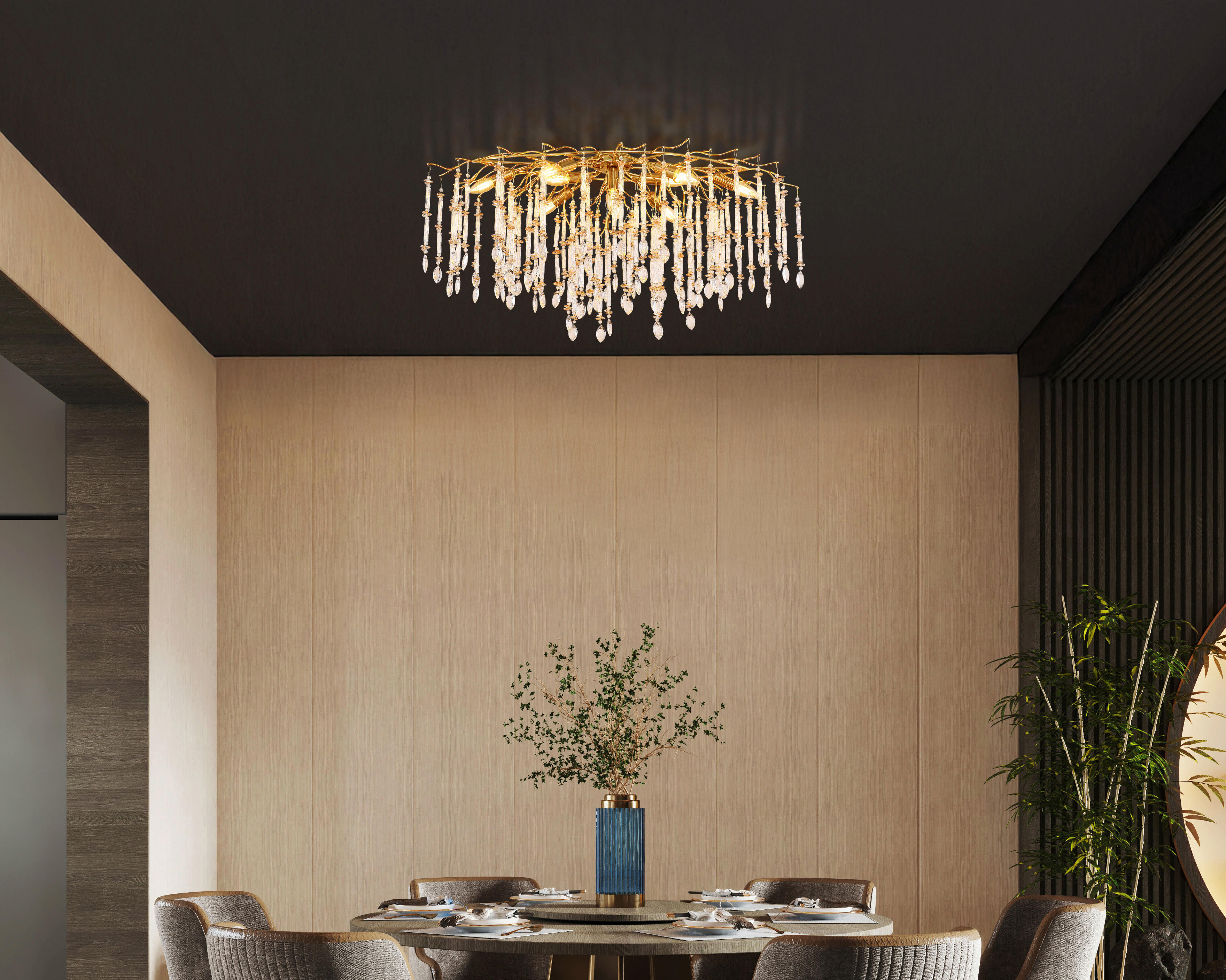 GLOBO Deckenleuchte amber gold klar Metall Glas B/H/L: ca. 55x48x100 cm E14 10 Brennstellen Gloria - gold/klar (100,00/55,00/48,00cm) - GLOBO