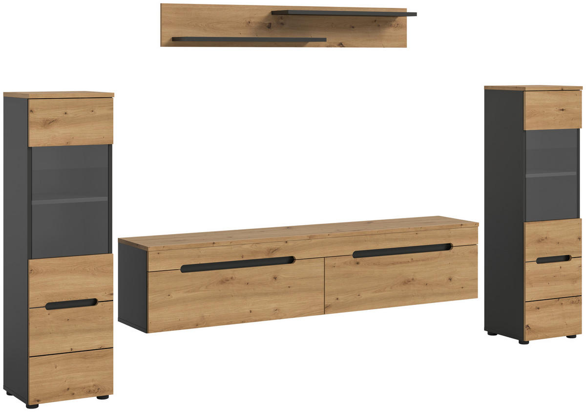 Wohnwand Canu basaltgrau Nachbildung Artisan Oak Nachbildung B/H/T: ca. 272x141x33 cm Canu - basaltgrau (272,00/141,00/33,00cm) - xonox.home