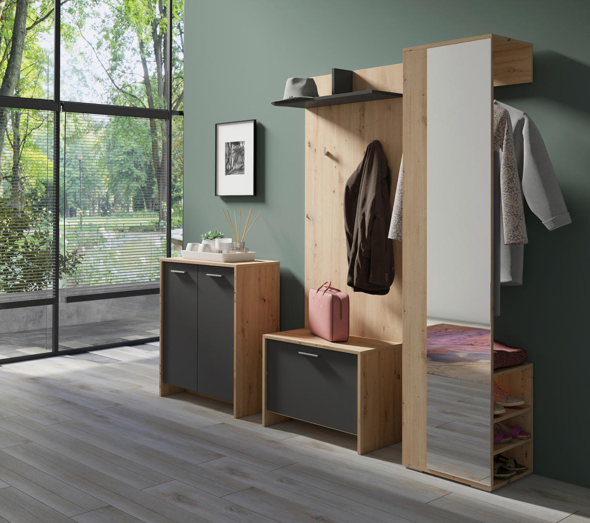 Hochschrank BEN Eiche Nachbildung B/H/T: ca. 40x184x35 cm BEN - Eiche (40,00/184,00/35,00cm) - byLIVING