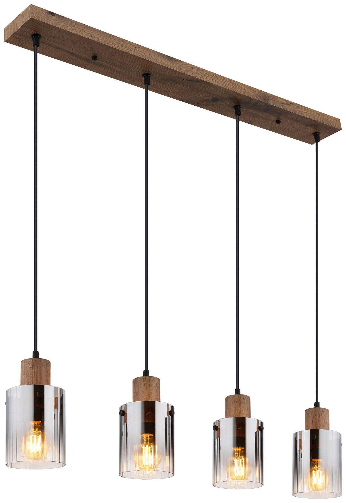 GLOBO Pendelleuchte UNDERWOOD 15915-4H dunkelbraun klar Rauch MDF Kunststoff Glas B/H/L: ca. 105x120x12 cm E27 4 Brennstellen UNDERWOOD - klar/dunkelbraun (12,00/105,00/120,00cm) - GLOBO