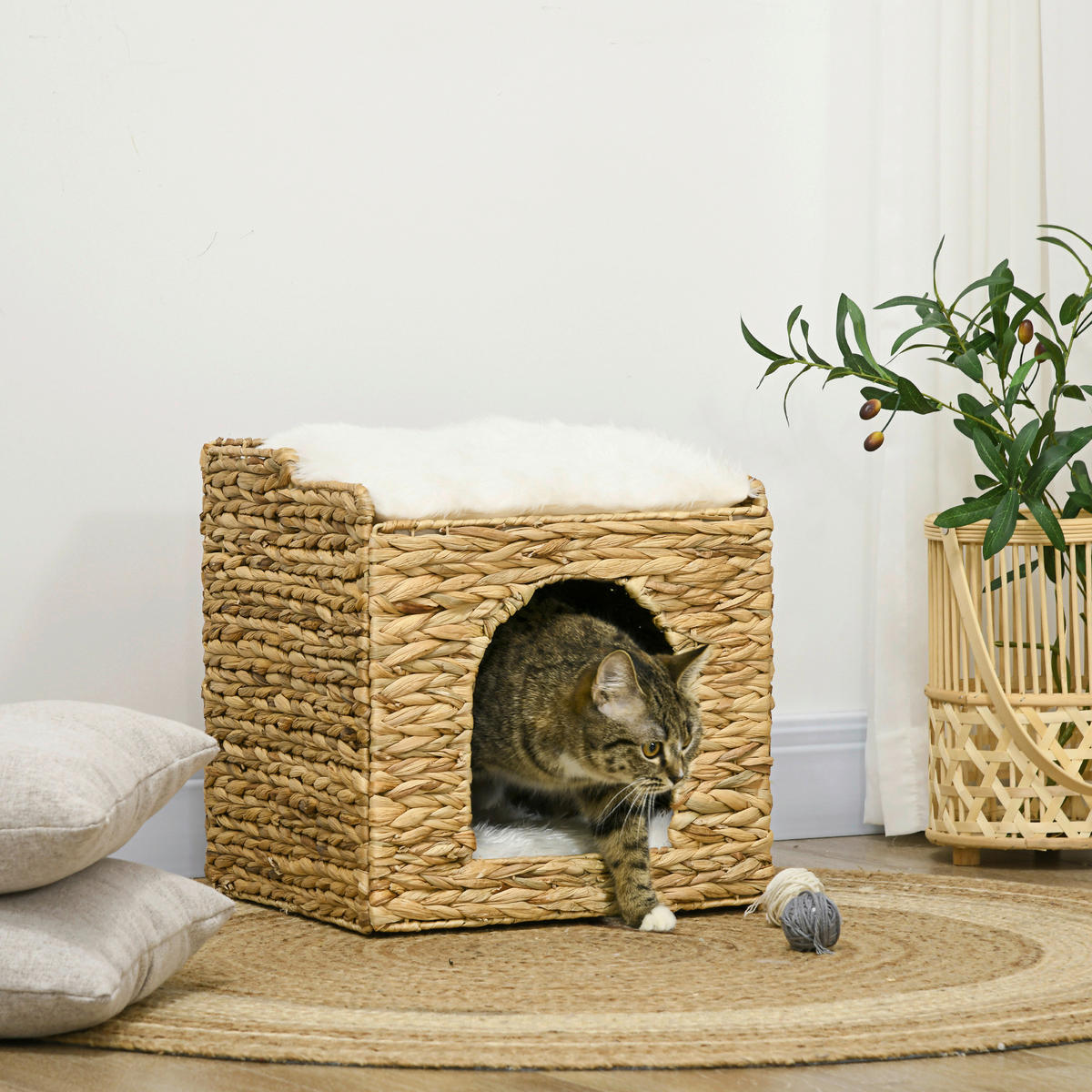 PawHut Katzen-Zubehör braun Polypropylen B/H/L: ca. 37,5x37,5x41,5 cm Rattan_Katzenhaus - braun (41,50/37,50/37,50cm) - PawHut