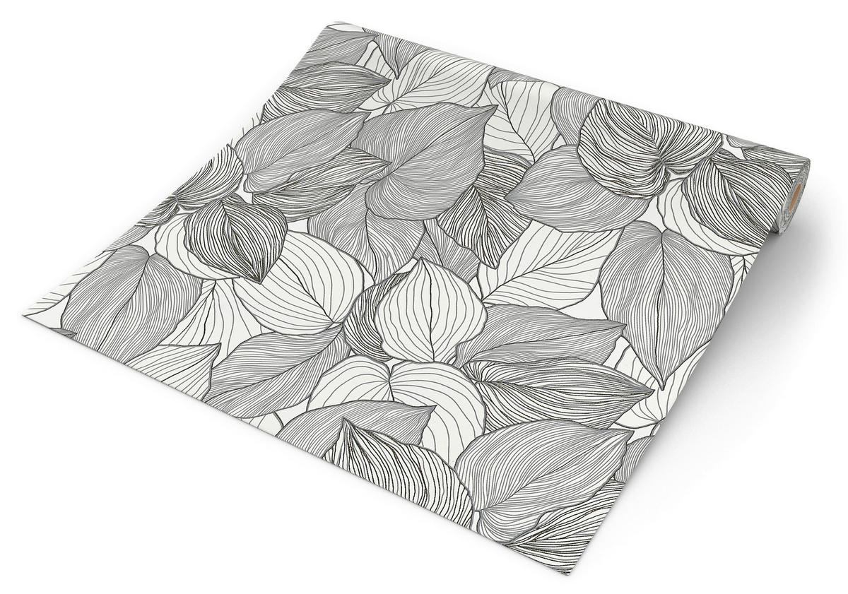 Erismann Vliestapete Blätter weiß schwarz B/L: ca. 53x1005 cm Vliestapete_10381-10 - weiß/schwarz (53,00/1005,00cm) - Erismann