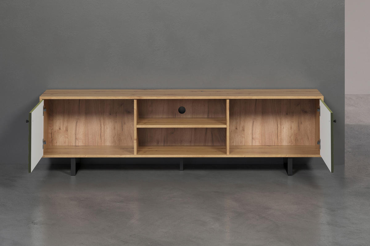 TV-Lowboard Sentra Eiche Artisan Nachbildung grün dunkel B/H/T: ca. 184x52x40 cm Sentra - Eiche/grün (184,00/52,00/40,00cm) - Trendteam