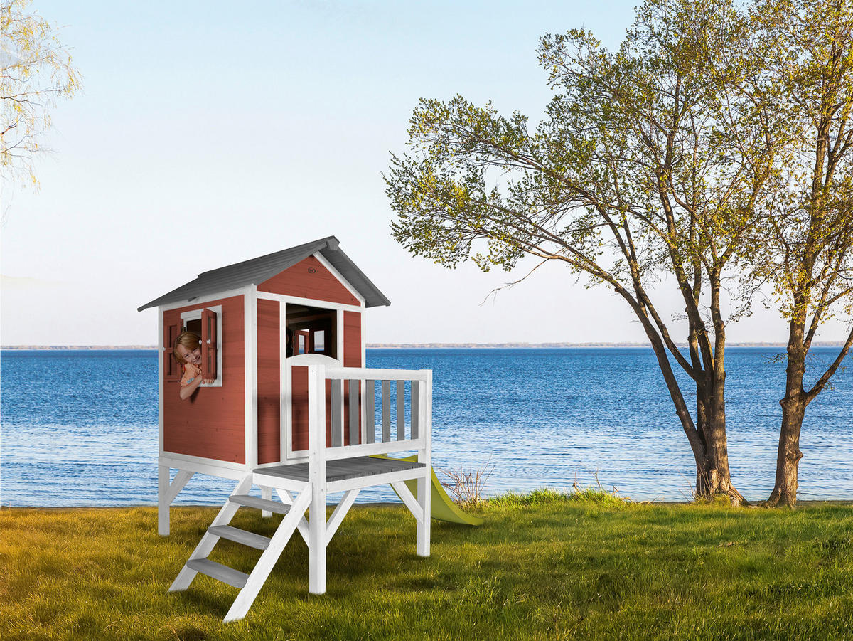 AXI Spielhaus Lodge XL rot B/H/L: ca. 240x189x167 cm Lodge XL - weiß/rot (167,00/240,00/189,00cm) - AXI