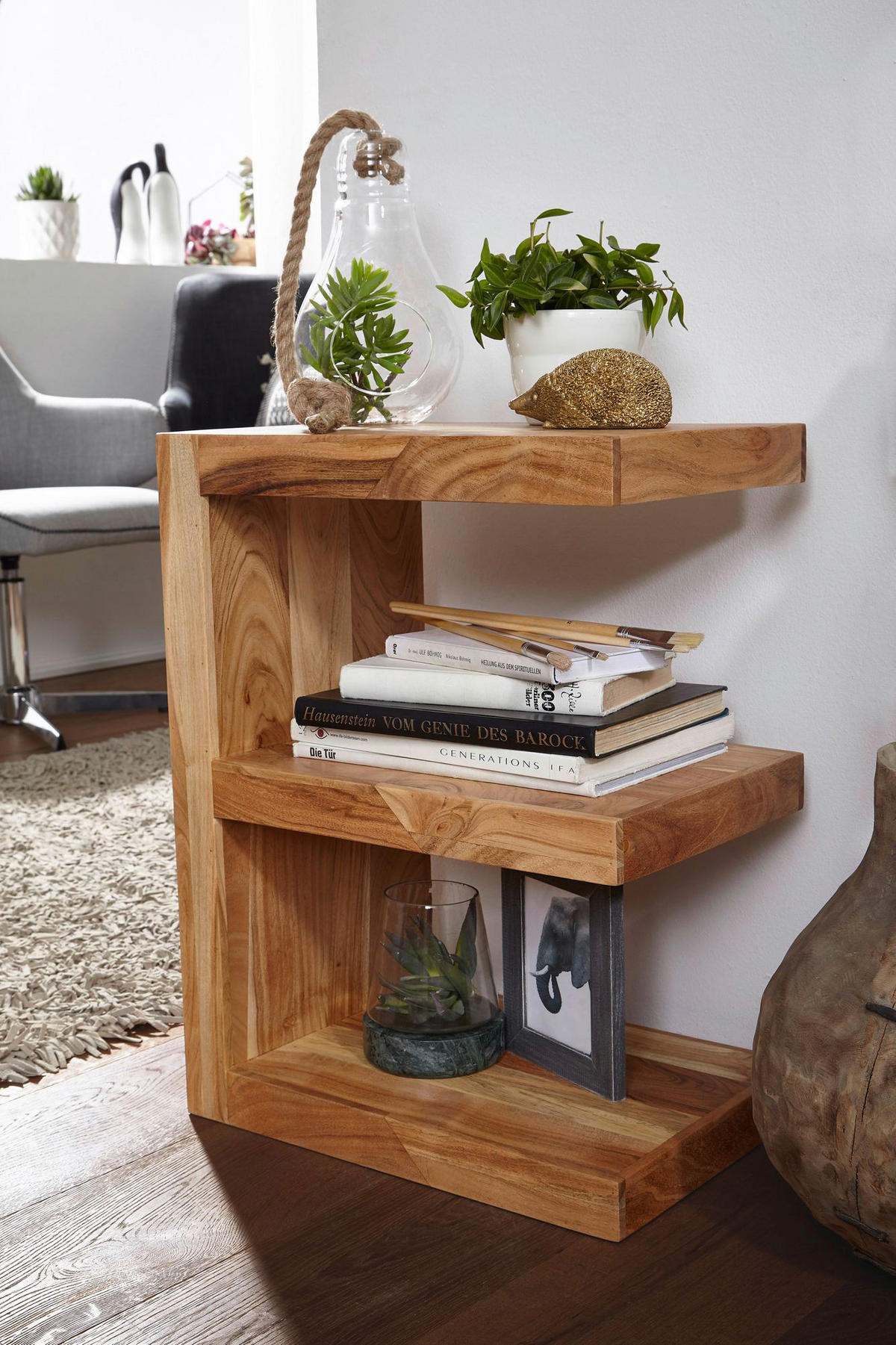 Beistelltisch natur Akazie B/H/T: ca. 45x60x30 cm Beistelltisch E Cube - natur (45,00/60,00/30,00cm) - Wohnling