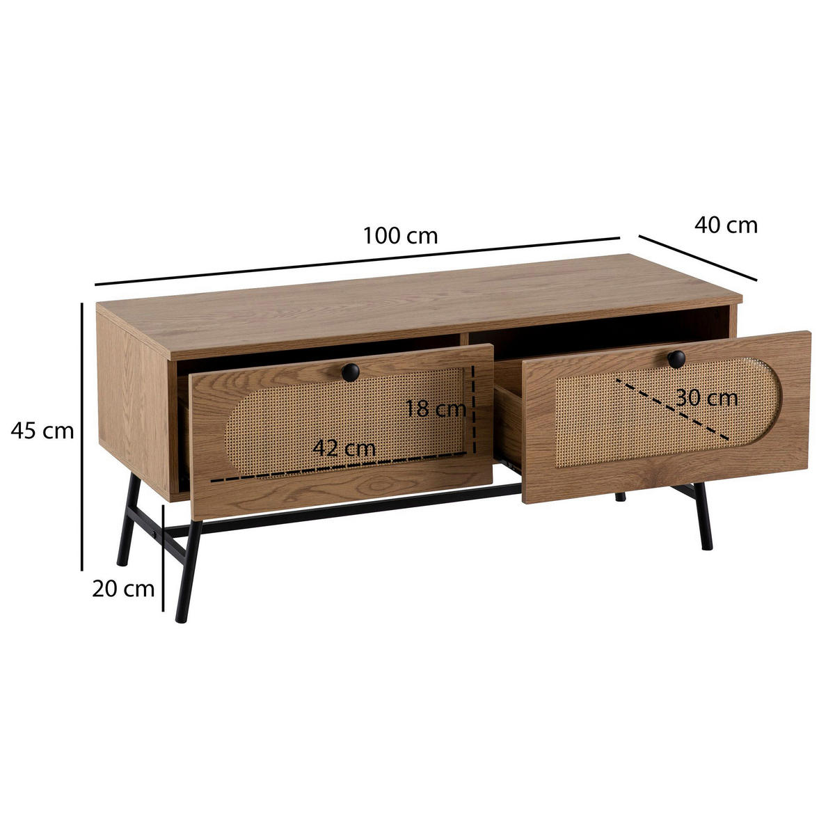 Lowboard Eiche Optik B/H/T: ca. 100x45x40 cm TV & Lowboard - Eiche (100,00/45,00/40,00cm) - Wohnling