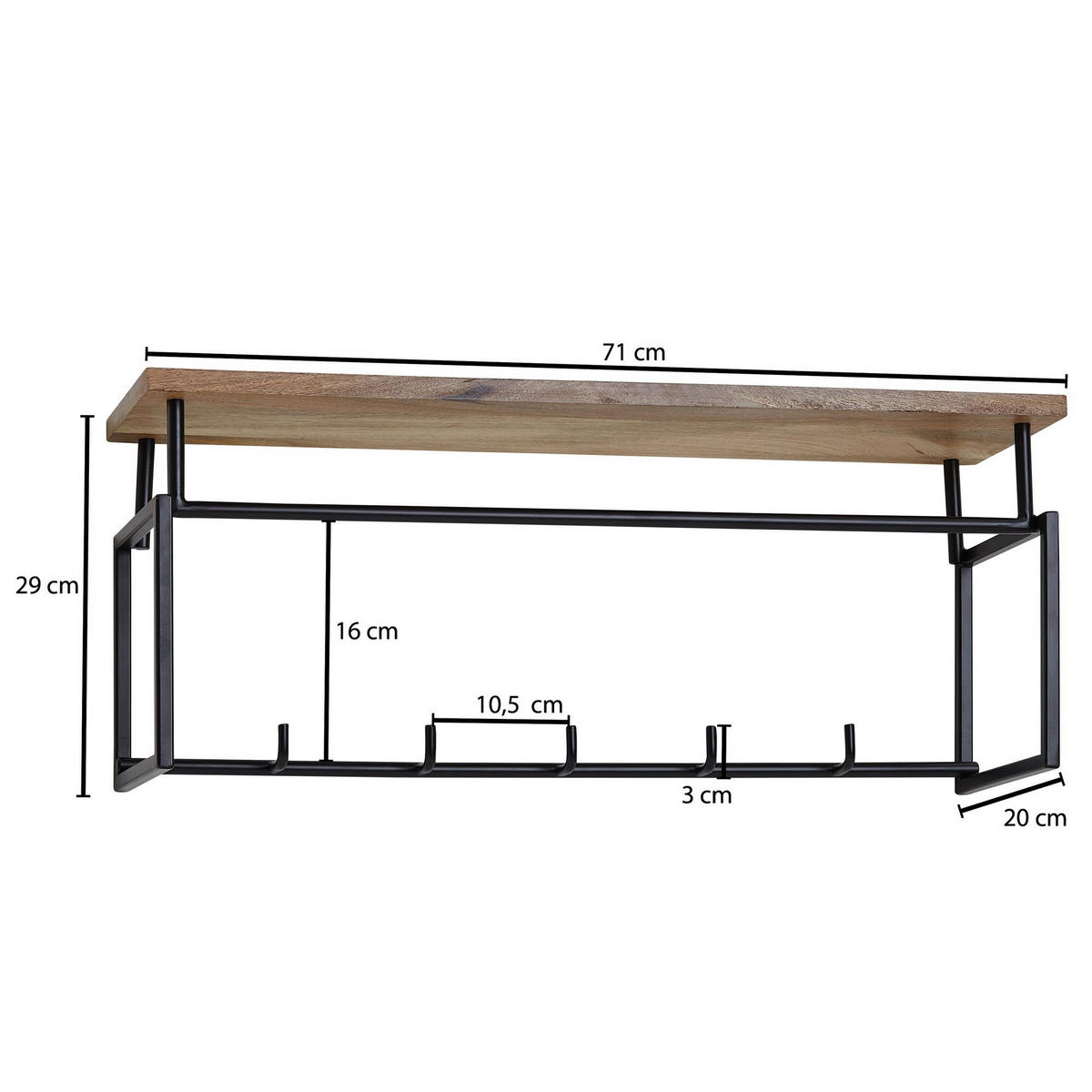 Garderobe natur schwarz pulverbeschichtet B/H/T: ca. 71x29x20 cm Garderobe - natur/schwarz (71,00/29,00/20,00cm) - Wohnling