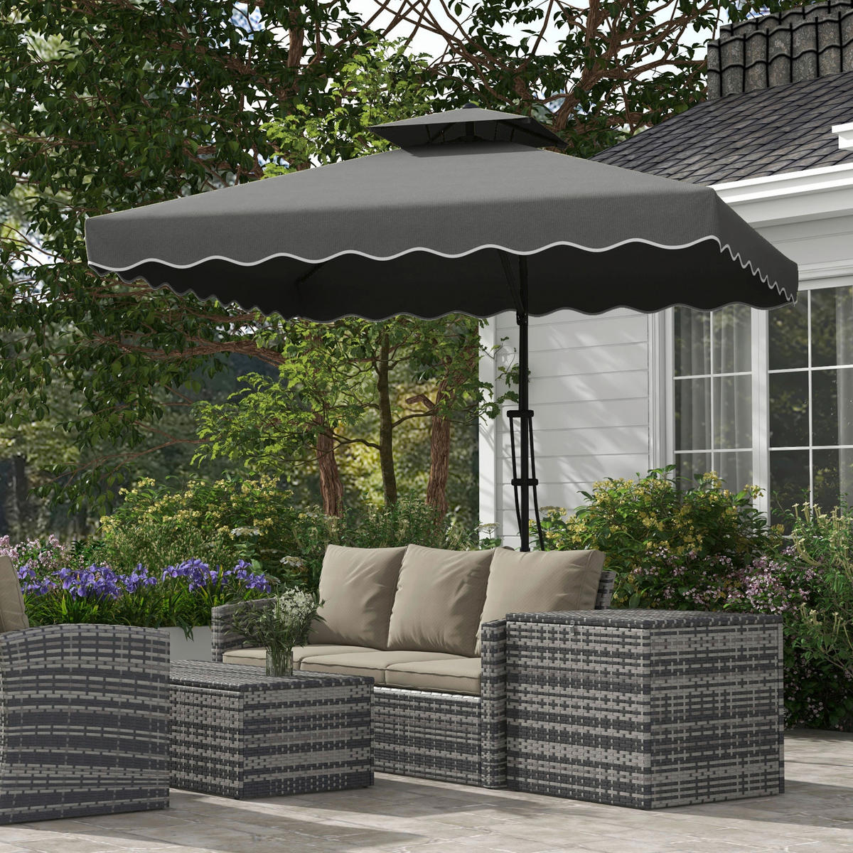 Outsunny Sonnenschirm dunkelgrau Metall B/H/L: ca. 243x251x243 cm Sonnenschirm - dunkelgrau (243,00/243,00/251,00cm) - Outsunny