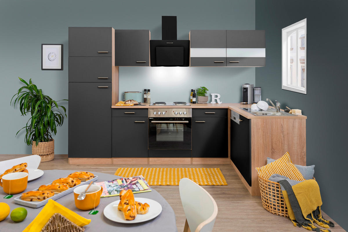 Respekta Winkelküche Economy grau matt B/H/T/L: ca. 280x200x60x172 cm Economy - Eiche/grau (172,00/280,00/200,00cm) - Respekta