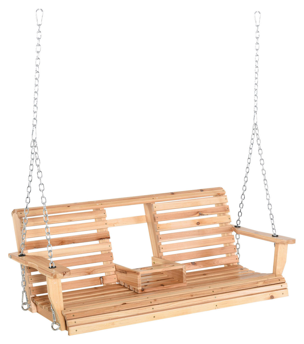 Outsunny Hängebank mit Getränkehalter natur Holz B/H/T: ca. 150x53x75 cm Hängebank mit Getränkehalter - natur (150,00/53,00/75,00cm) - Outsunny
