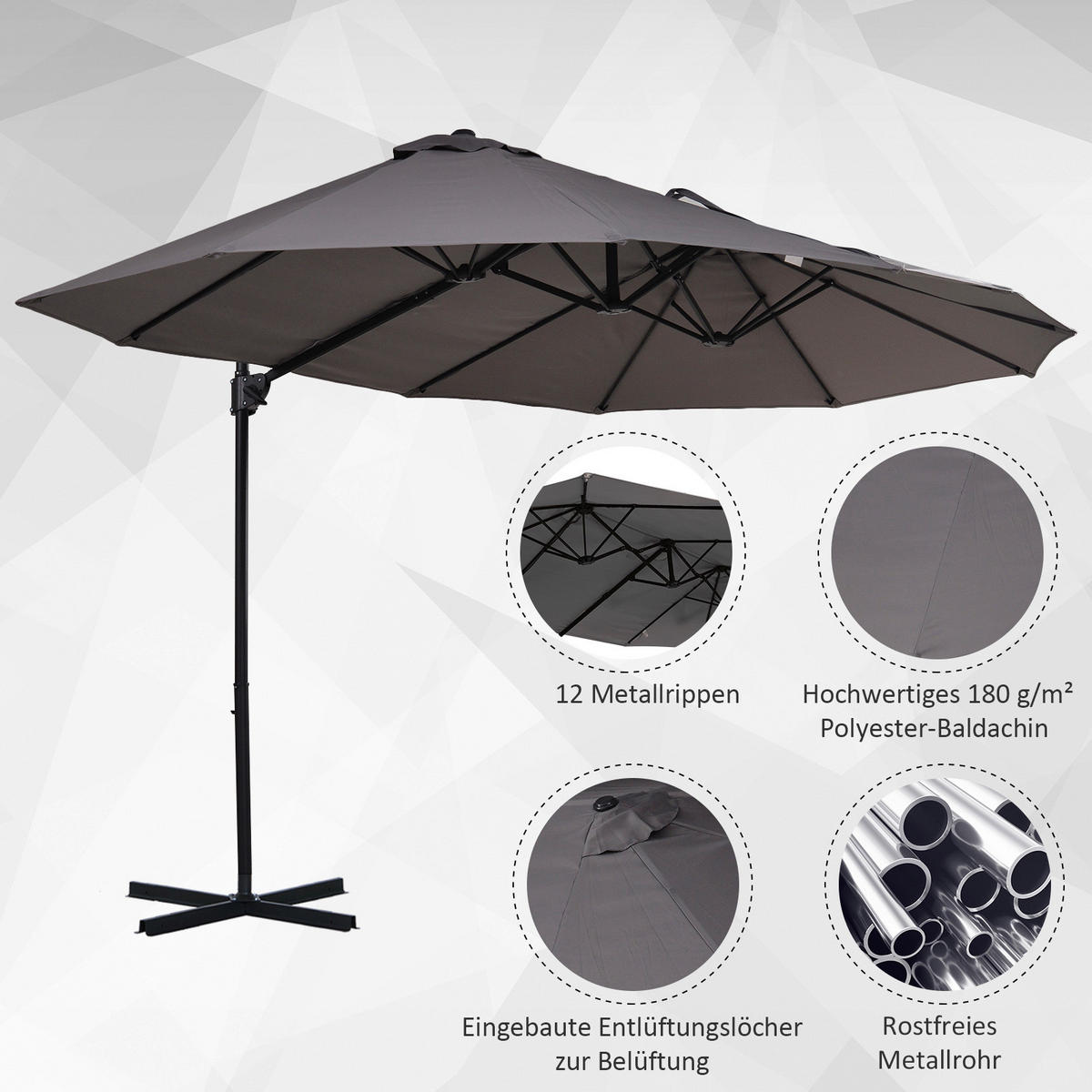 Outsunny Doppelschirm dunkelgrau Metall B/H/L: ca. 270x250x460 cm Doppelschirm - dunkelgrau (460,00/270,00/250,00cm) - Outsunny