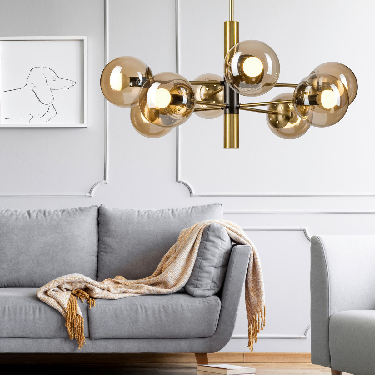 Lamkur Pendelleuchte Pendelleuchte_8flg. - gold/schwarz (68,00/76,00cm) - Lamkur