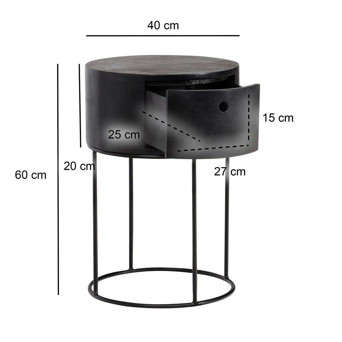 Nachtkonsole schwarz B/H/T: ca. 40x60x40 cm Nachtkonsole - schwarz (40,00/60,00/40,00cm) - Wohnling
