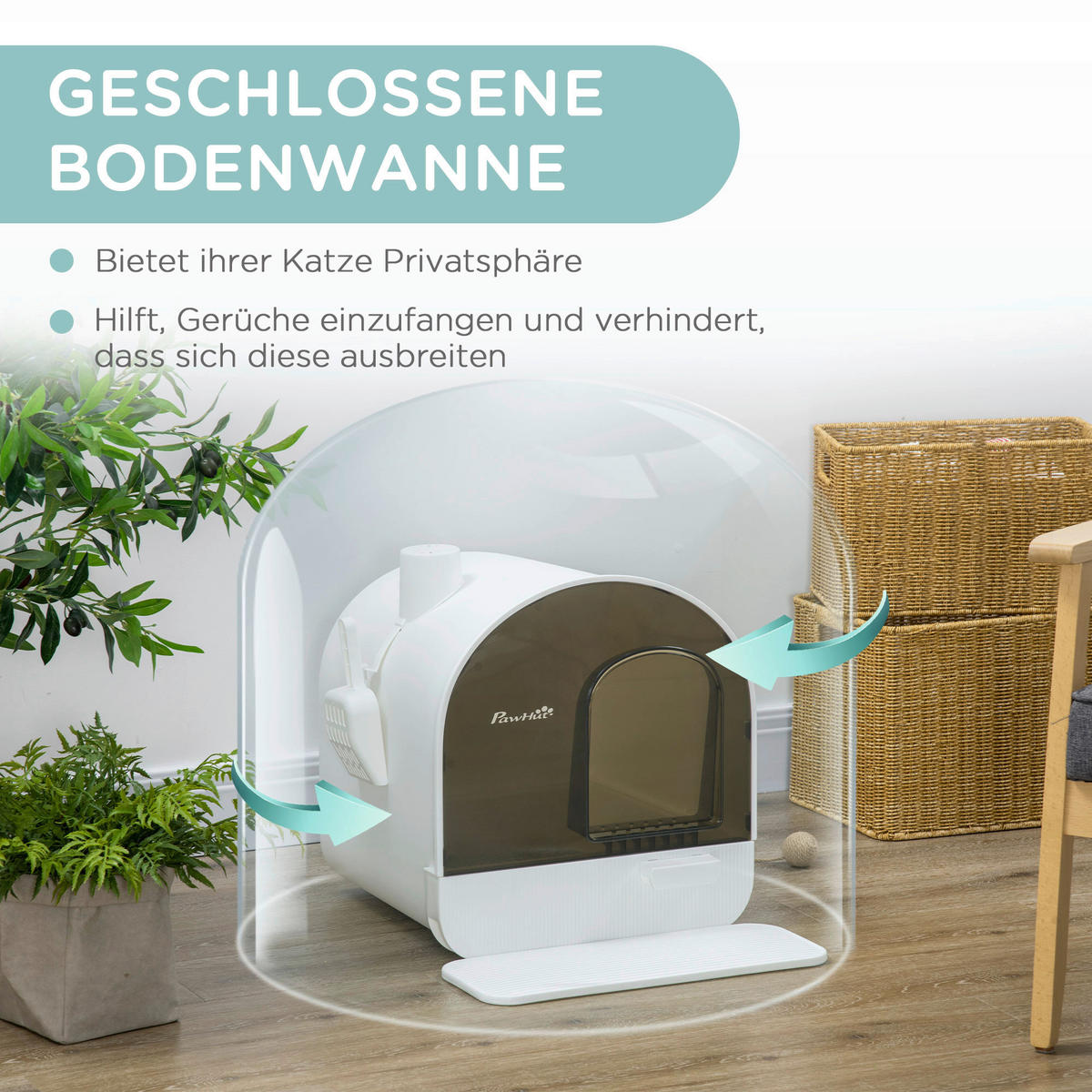 PawHut Katzen-Zubehör schwarz Polypropylen B/H/L: ca. 44x43x47 cm Katzenklo - weiß/schwarz (47,00/44,00/43,00cm) - PawHut