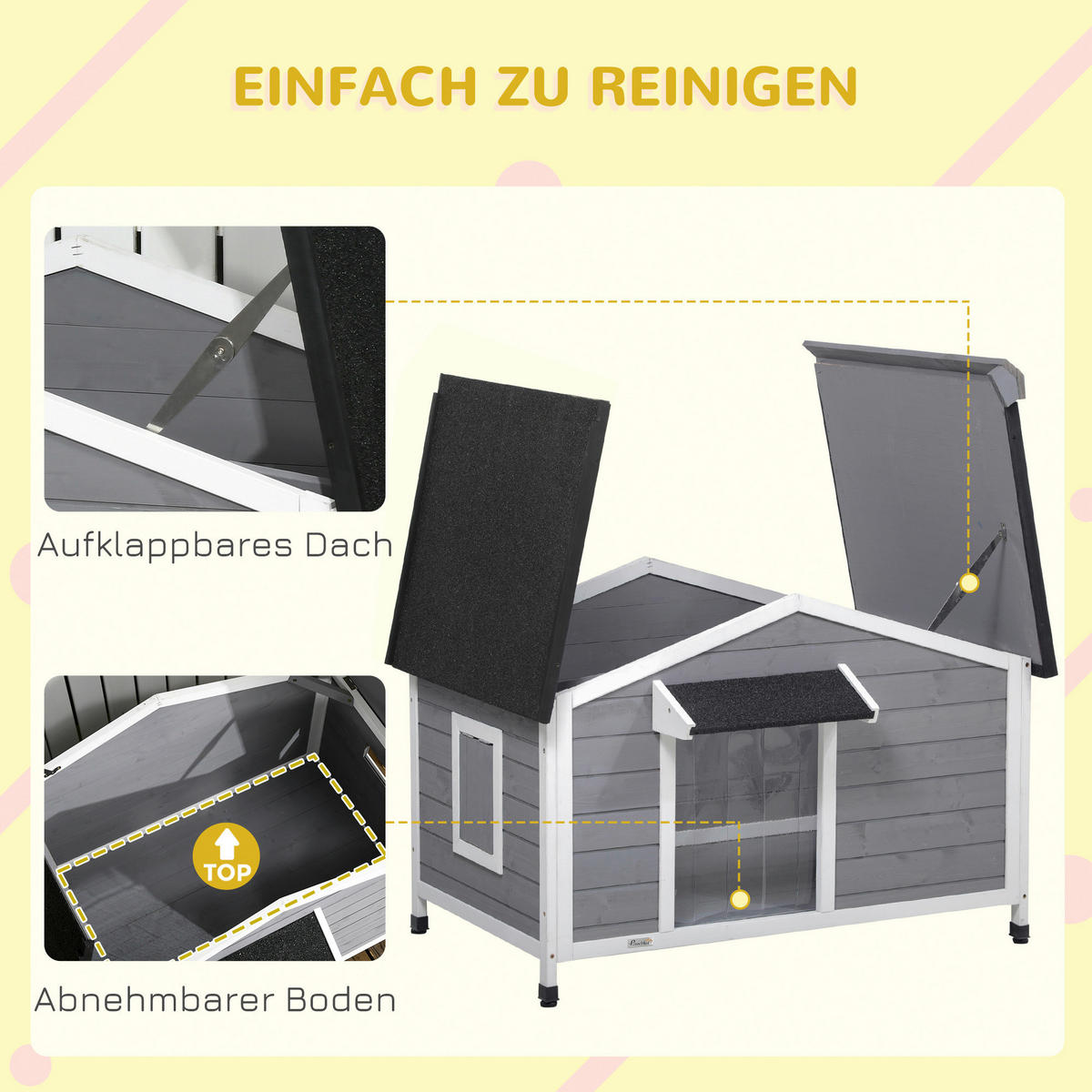 PawHut Hundehütte weiß Holz B/H/L: ca. 79x72x109 cm Hundehütte - weiß/schwarz (109,00/79,00/72,00cm) - PawHut