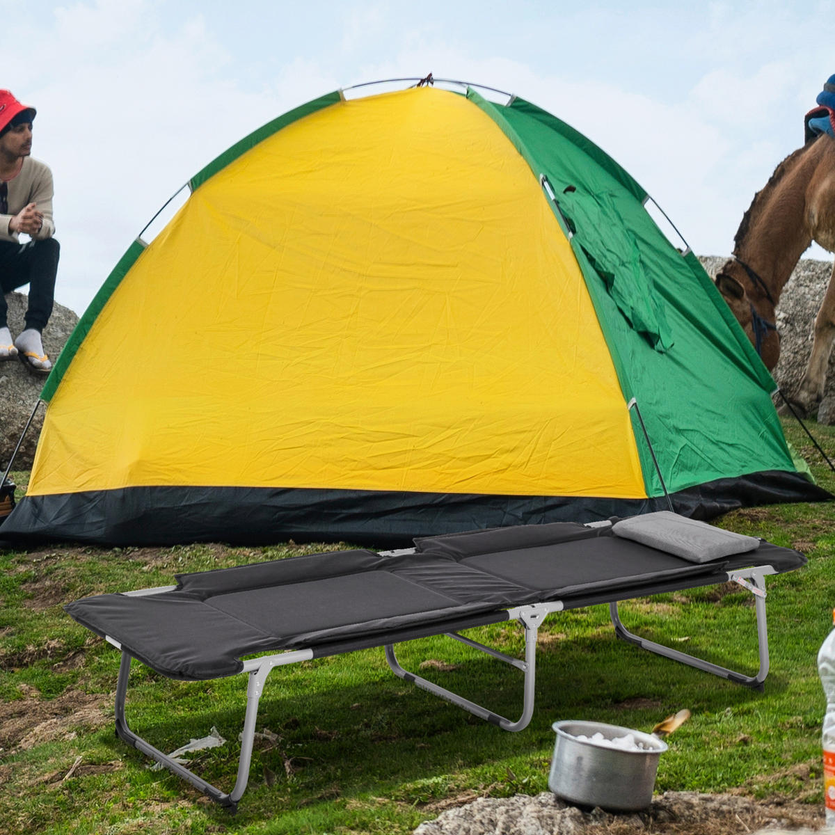 Outsunny Campingartikel B/H/L: ca. 66x183x33 cm Feldbett - schwarz/silber (33,00/66,00/183,00cm) - Outsunny