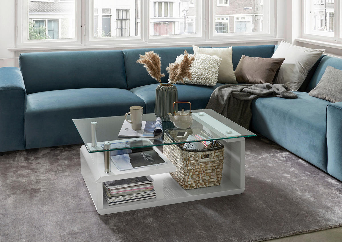 Glascouchtisch Emil glasklar weiß Hochglanz lackiert B/H/T: ca. 110x40x65 cm Emil - weiß/glasklar (110,00/40,00/65,00cm)