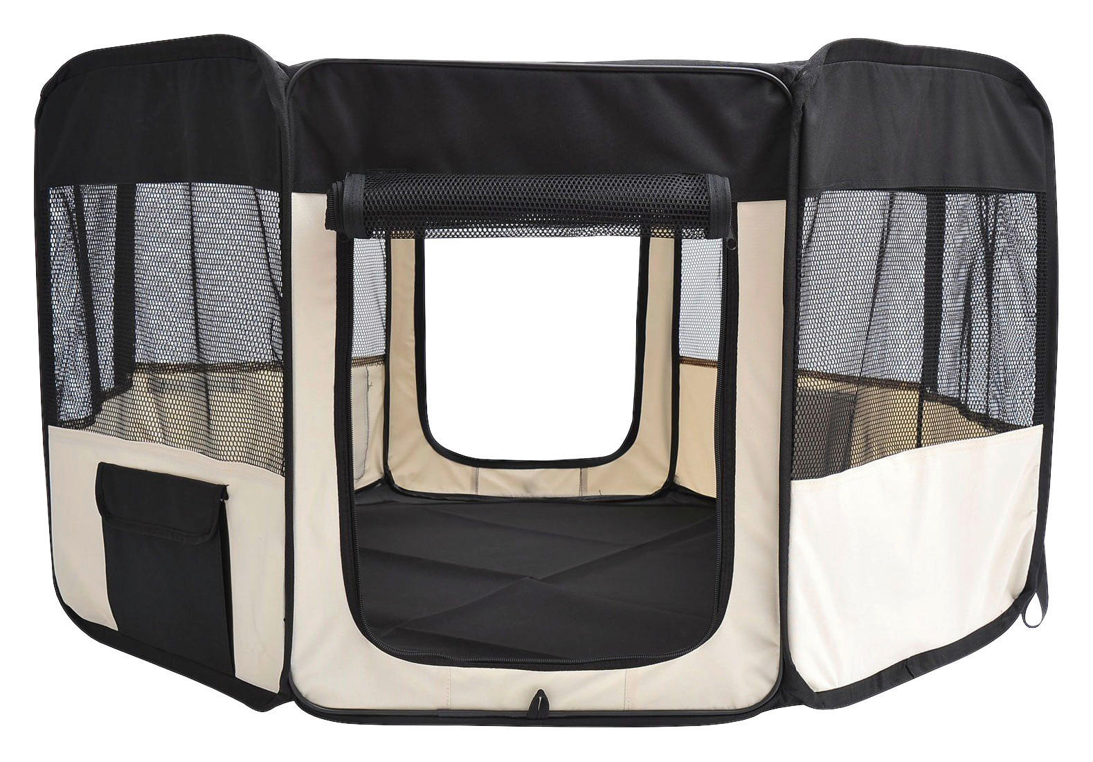 PawHut Welpenauslauf schwarz Polyester Welpenauslauf faltbar - creme/schwarz - PawHut