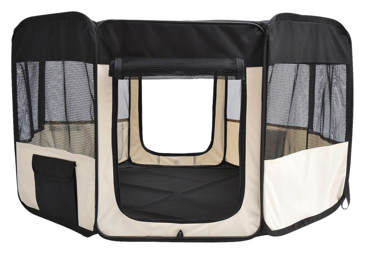 PawHut Welpenauslauf schwarz Polyester Welpenauslauf faltbar - creme/schwarz - PawHut