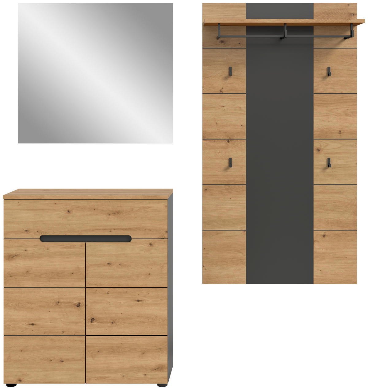 Garderobe Canu basaltgrau Nachbildung Artisan Nachbildung B/H/T: ca. 175x190x37 cm Canu - basaltgrau (175,00/190,00/37,00cm) - xonox.home