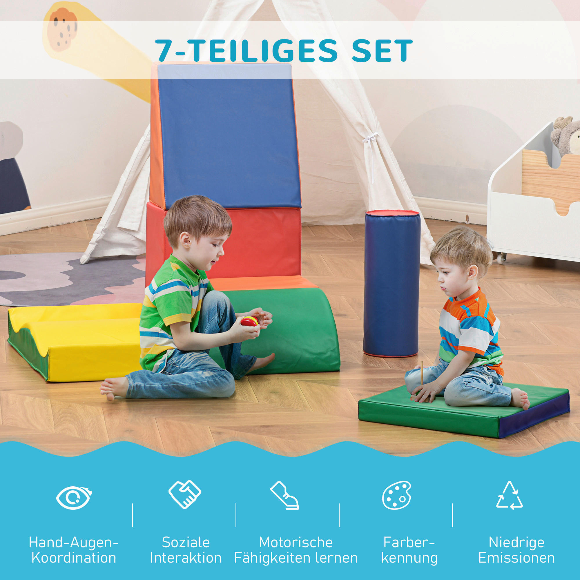HOMCOM Kinder Softbausteine 7-tlg. B/H/L: ca. 40x60x11 cm Kinder-Softplay-Set - bunt (11,00/40,00/60,00cm) - HOMCOM