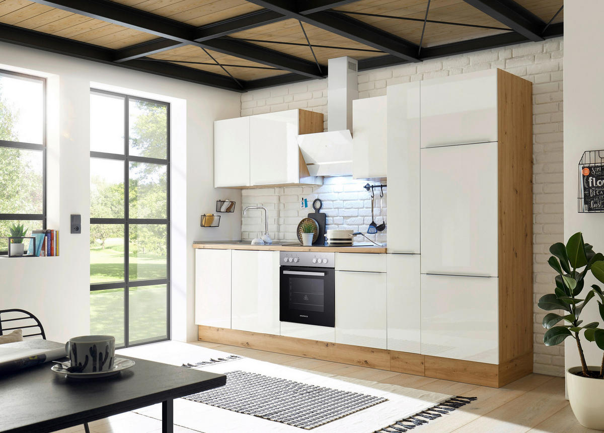 Respekta Küchenblock Marleen weiß Hochglanz B/H/T: ca. 310x211x60 cm Marleen - Eiche/weiß (310,00/211,00/60,00cm) - Respekta