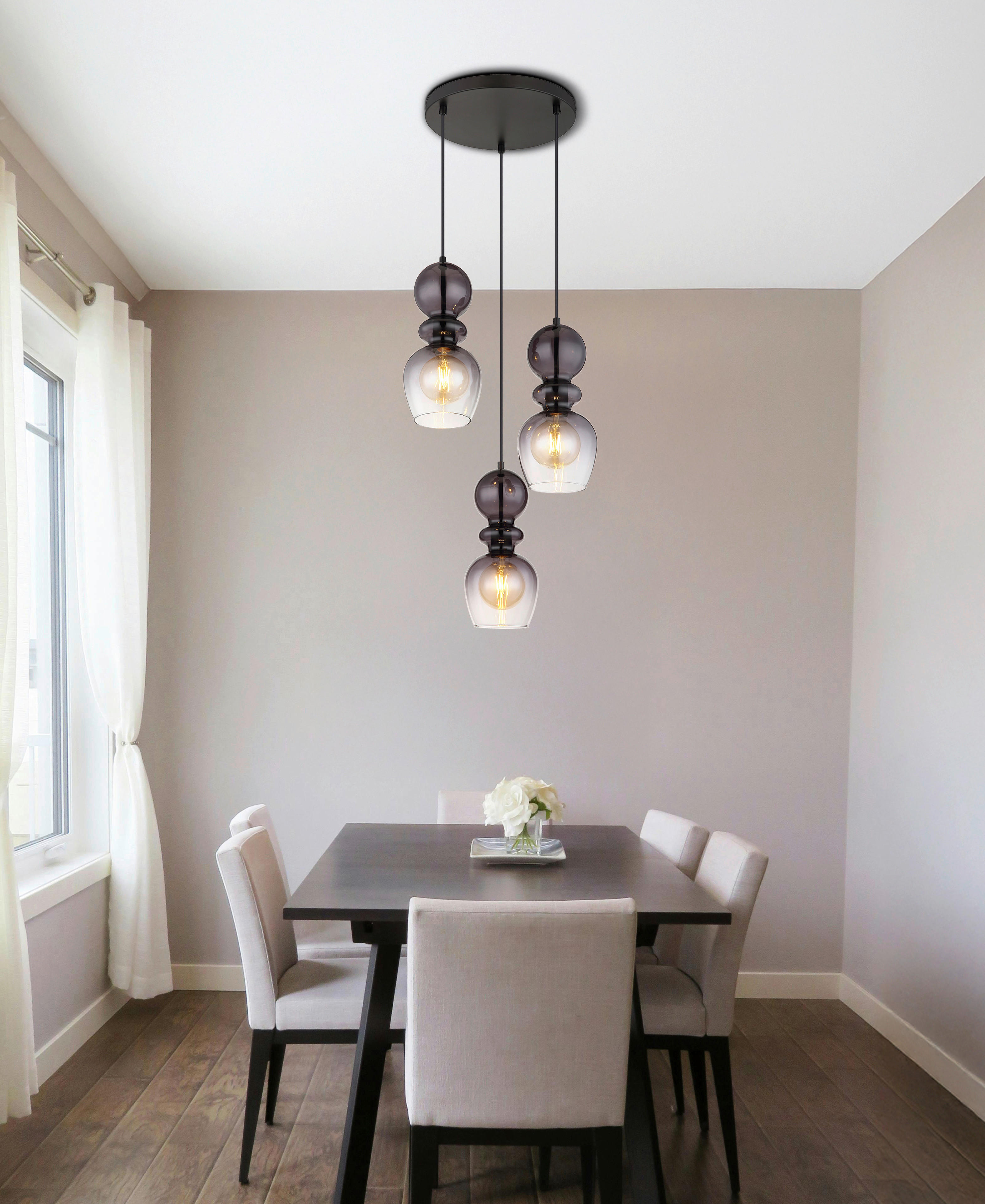 GLOBO Pendelleuchte CLARITY 15174-3H schwarz Rauch Metall H/D: ca. 150x41 cm E27 3 Brennstellen CLARITY - schwarz/Rauch (41,00/150,00cm) - GLOBO