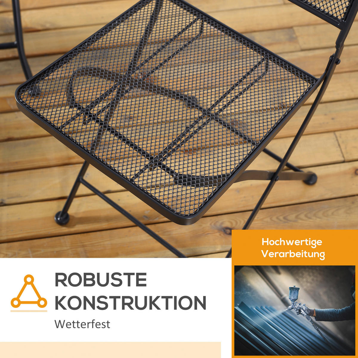 Outsunny Balkonset schwarz Metall B/H/L: ca. 60x70x60 cm Balkonset - schwarz (60,00/60,00/70,00cm) - Outsunny