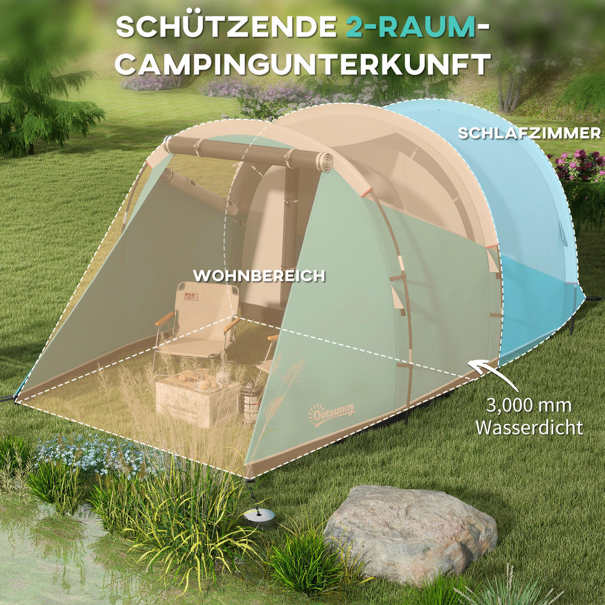 Outsunny Campingzelt B/H/L: ca. 260x190x460 cm Campingzelt - blau (460,00/260,00/190,00cm) - Outsunny