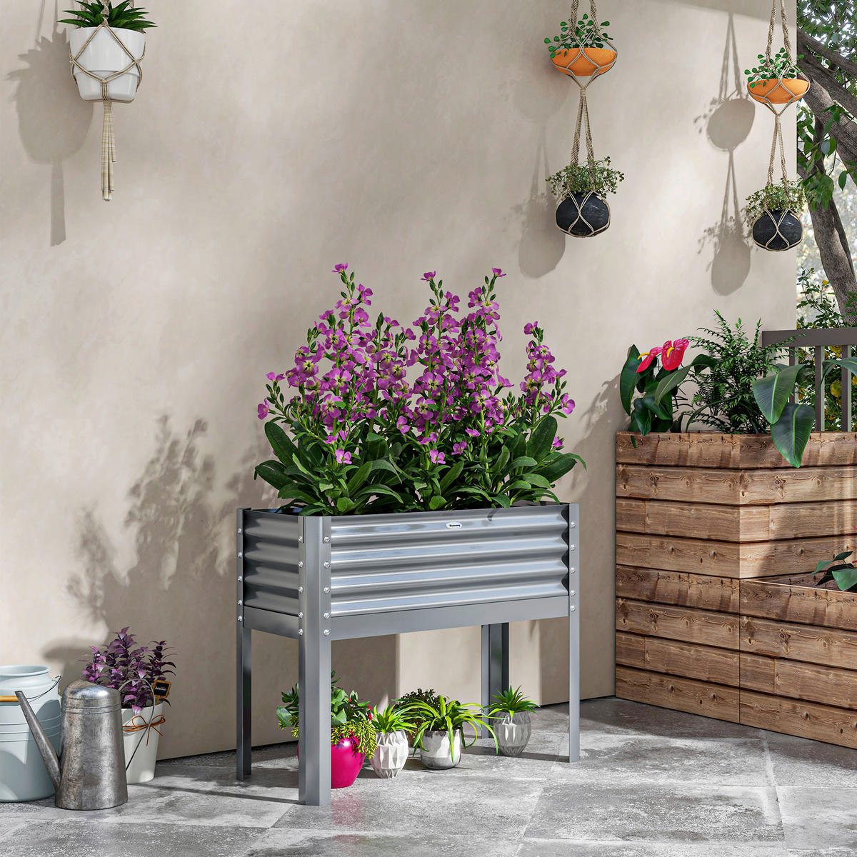 Outsunny Hochbeet silber Stahl B/H/L: ca. 45x80x100 cm Hochbeet - silber (100,00/45,00/80,00cm) - Outsunny