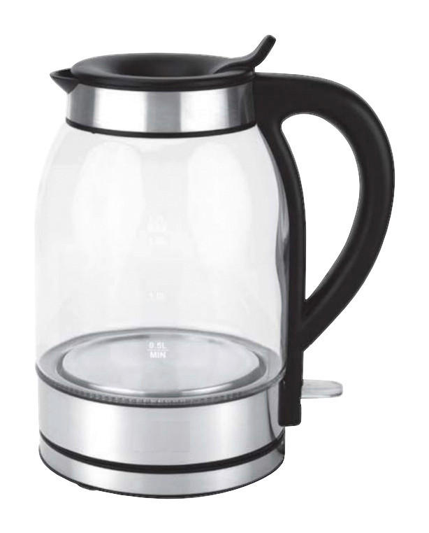 Emerio Glas-Wasserkocher WK-131038.1 transparent schwarz silber Glas Edelstahl ca. 1,7 l Wasserkocher_Glas WK-131038.1 - schwarz/transparent (1,70l) - Emerio